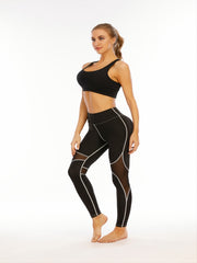 High Waist Yoga Pants with Mesh for Fitness & Running