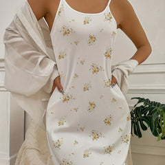 Flower Print Pajama Dress Spaghetti Straps Mini Nightdress
