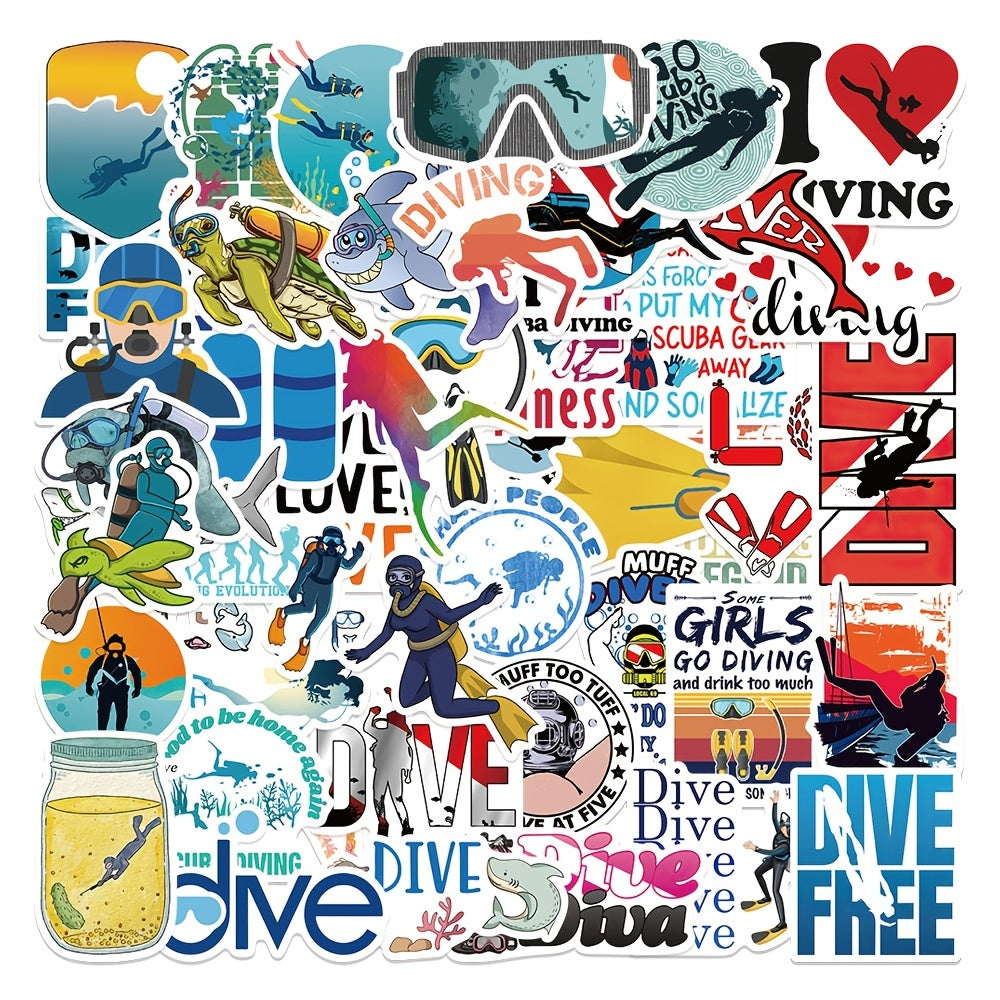 50pcs Diving Sign Waterproof Stickers for Phone Laptop Luggage Ipad Hand Bill