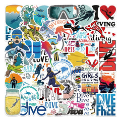 50pcs Diving Sign Waterproof Stickers for Phone Laptop Luggage Ipad Hand Bill