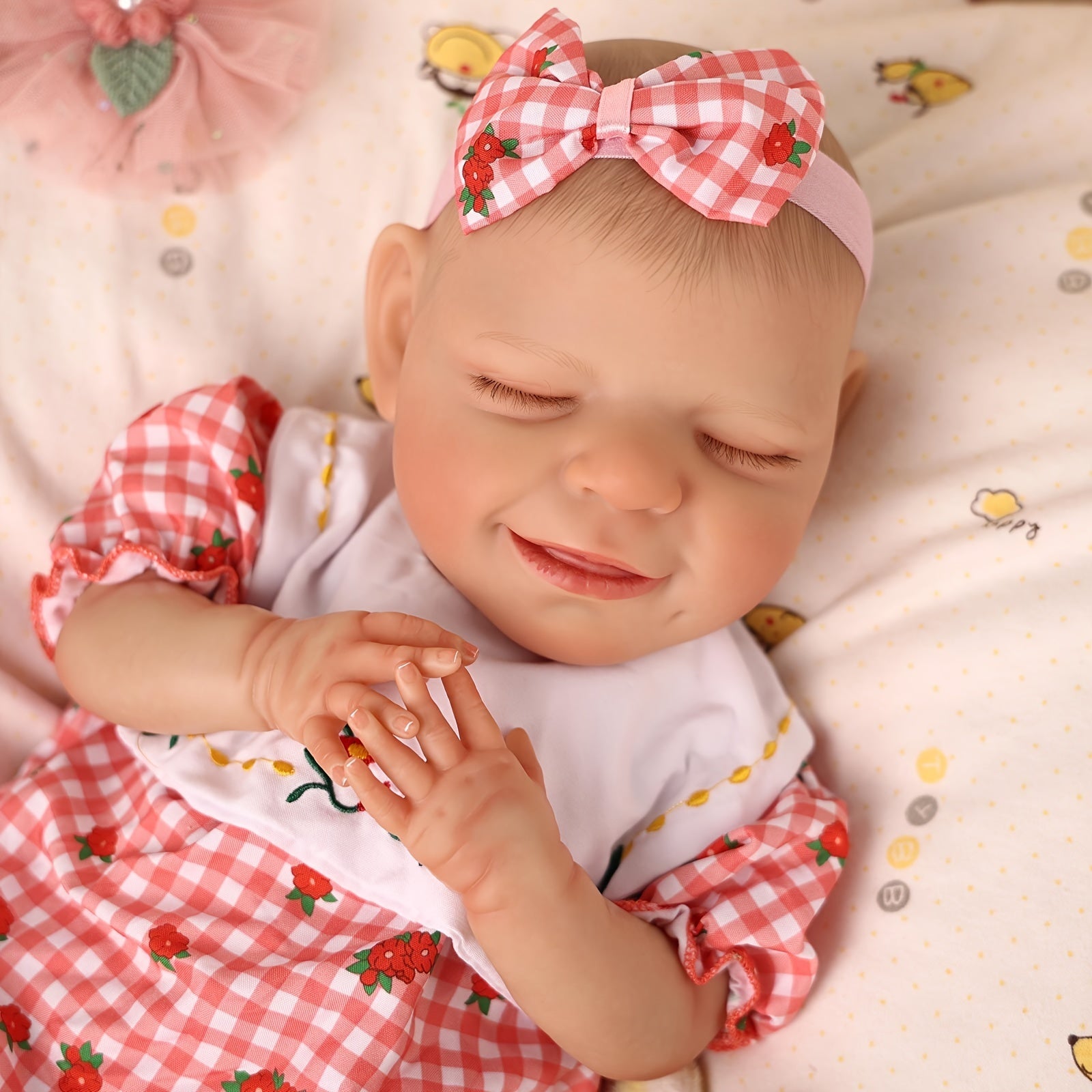 20'' Bebe Reborn Baby Doll Lifelike Sleeping Newborn Red Plaid Jumpsuit