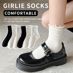 3 Pairs Kids Ruffled Crew Socks Breathable Comfy Spring Autumn Children Socks
