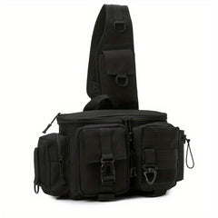Portable Fishing Tackle Bag with Rod Holder 600D Nylon Sling Pack