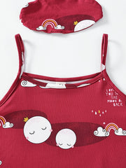 Girls Rainbow Moon Pajamas Set with Cami Top & Shorts