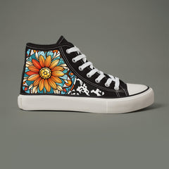 Flower Print Chunky Canvas Sneakers Plush Lined Thermal