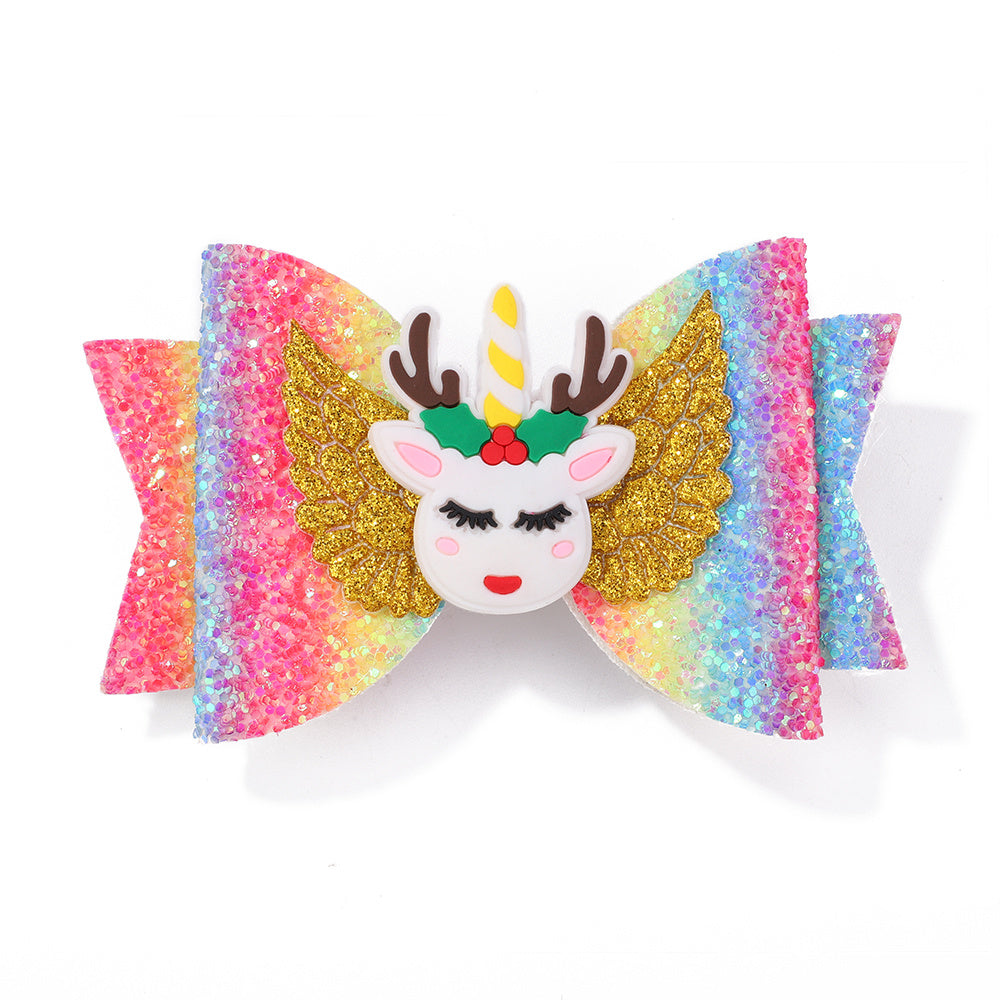 Cartoon Sequins Unicorn Bow Hair Clip for Girls
