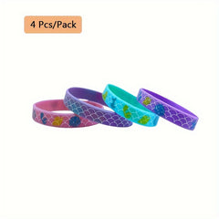 4 Pcs Mermaid Underwater Party Silicone Bracelet Pack