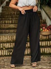 Women Solid Tie Front Stretch Pants