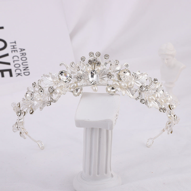 Vintage Golden Crystal Faux Pearl Rhinestone Tiara Wedding Jewelry