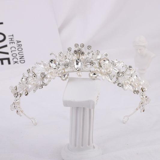Vintage Golden Crystal Faux Pearl Rhinestone Tiara Wedding Jewelry