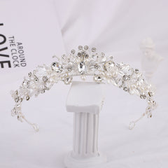 Vintage Golden Crystal Faux Pearl Rhinestone Tiara Wedding Jewelry