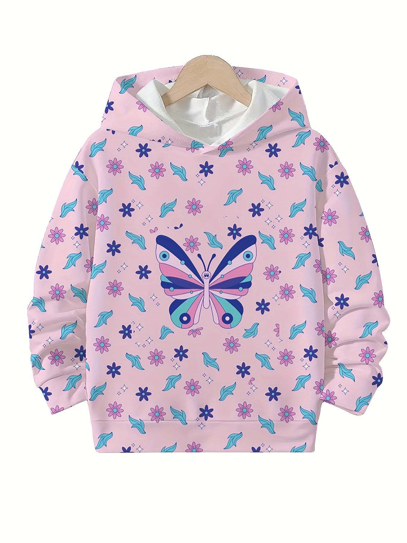 Butterfly Graphic Hooded Pullover Girls Sports Clothes