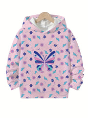 Butterfly Graphic Hooded Pullover Girls Sports Clothes