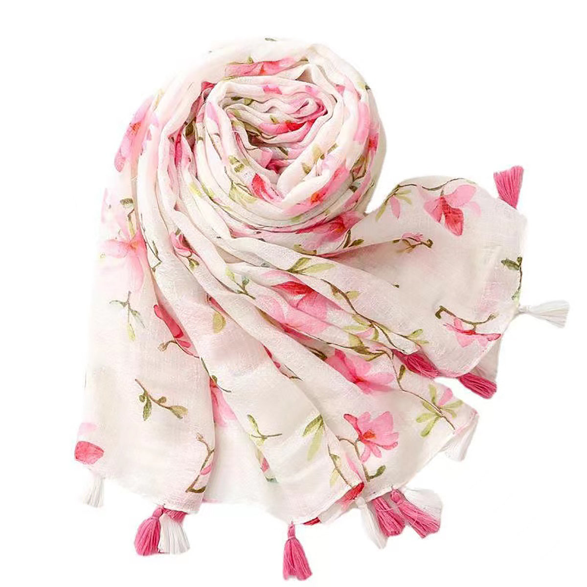 Pink Floral Scarf Tassel Shawl 33 46' 70 87' Women Head Wrap Turban