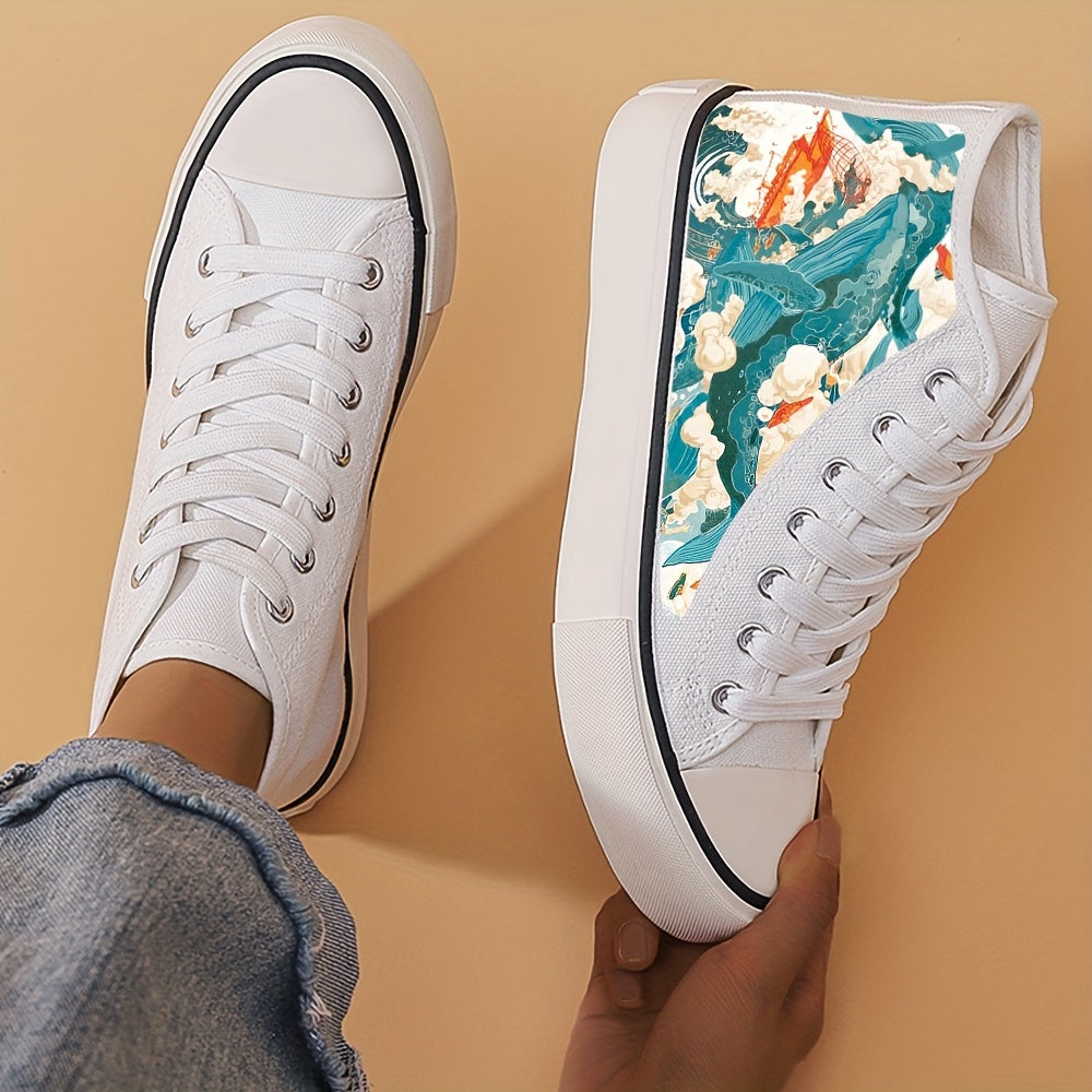 Wave Print Chunky Canvas Sneakers High Top Classic Shoes