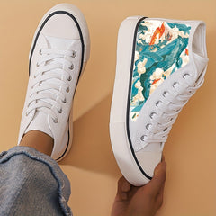 Wave Print Chunky Canvas Sneakers High Top Classic Shoes