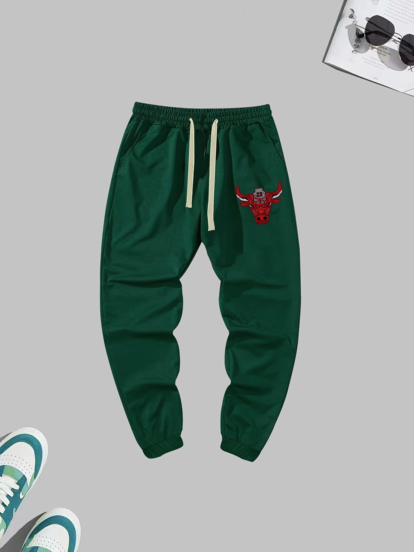 Bull Pattern Joggers Men's Loose Fit Sweatpants