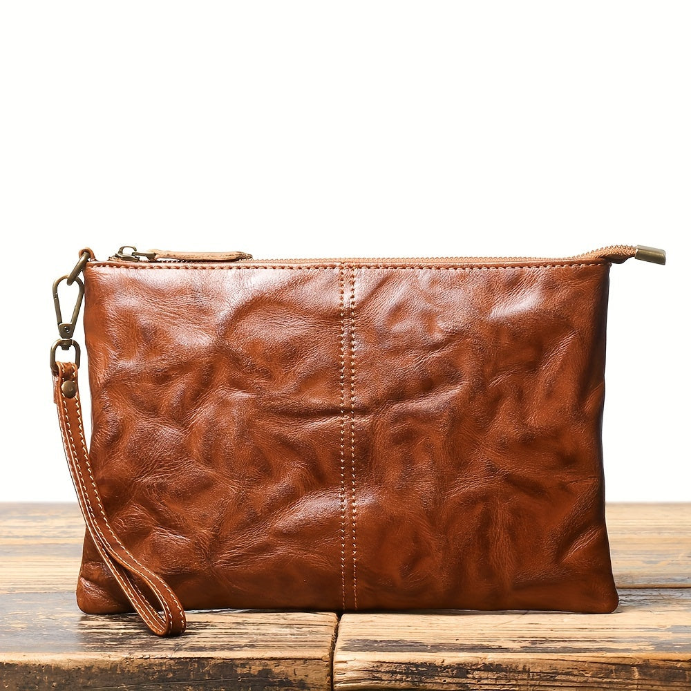 Timeless Vintage Leather Clutch Wallet Secure Zipper Wristlet