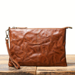 Timeless Vintage Leather Clutch Wallet Secure Zipper Wristlet