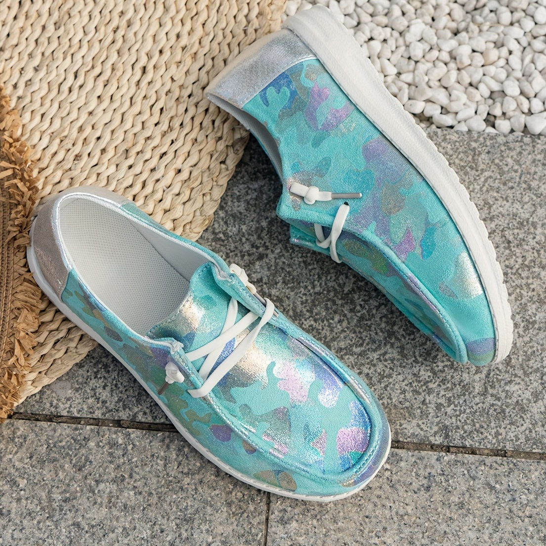 Women's Sequins Slip On Sneakers Low Round Toe Lightweight Flat Shoes