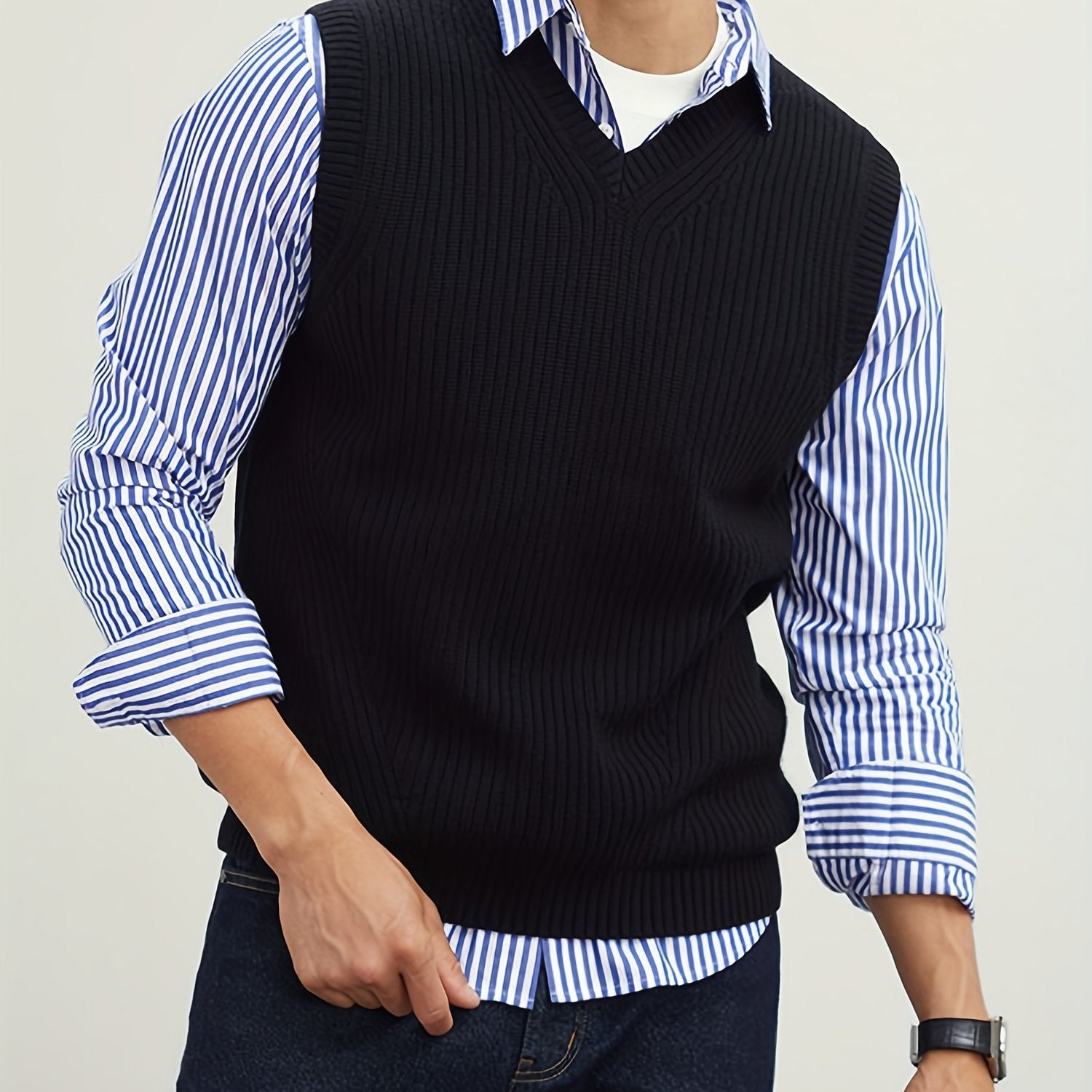 Men's V Neck Sweater Vest Preppy Style