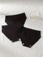 3 Pack Women's Plus Sexy Lace Trim Seamless Briefs Set
