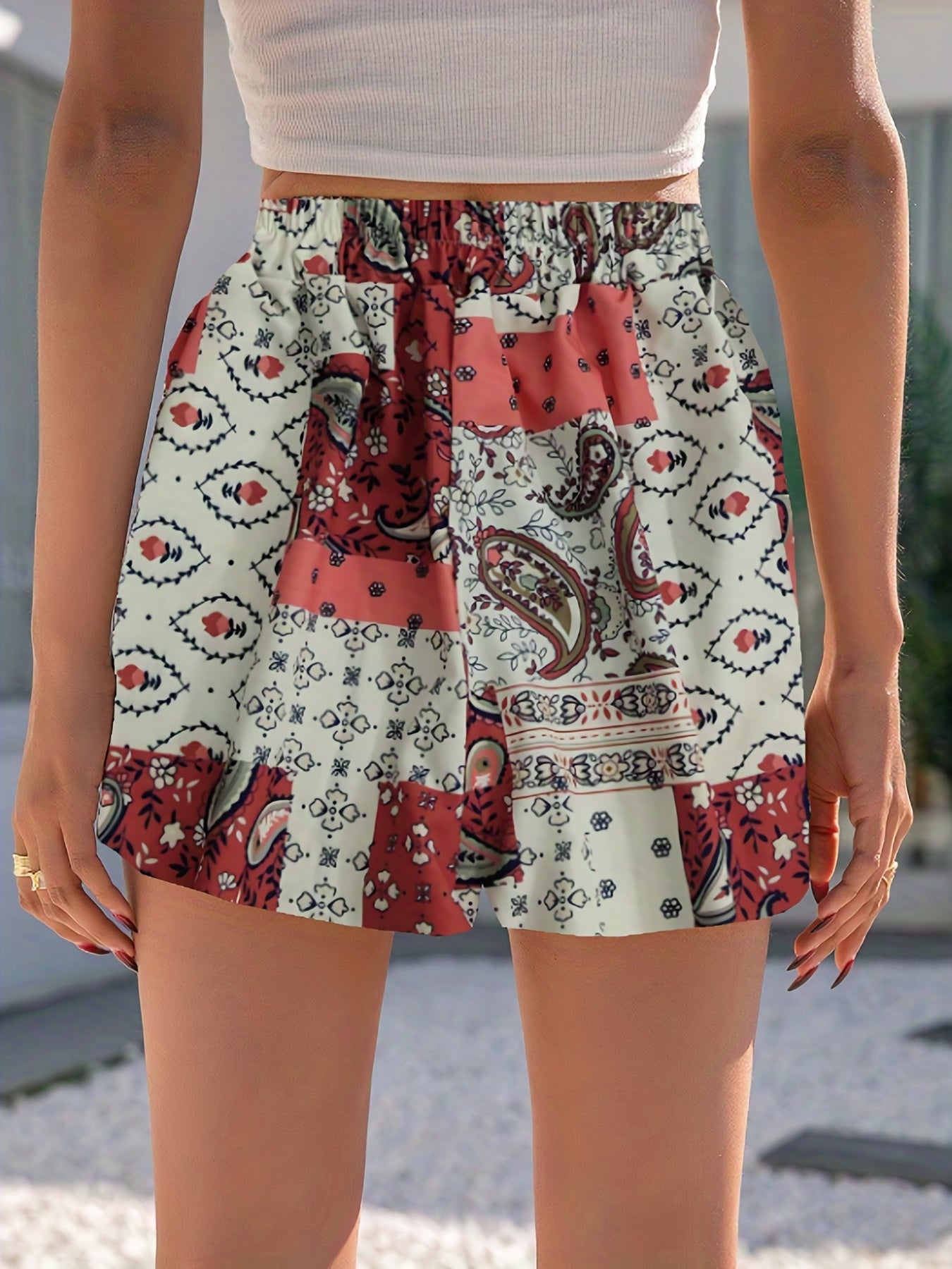 Hippie Patchwork Print Shorts for Women