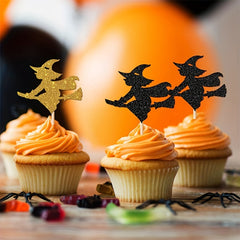12pcs Halloween Witch Cake Topper for Kids Birthday Cake Decor