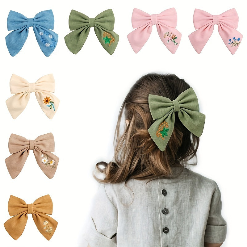 Embroidery Bow Hair Clip for Girls Kids