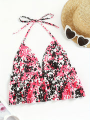Leopard Print Halter Top Sexy Backless Lace Up All match Top Women's Lingerie