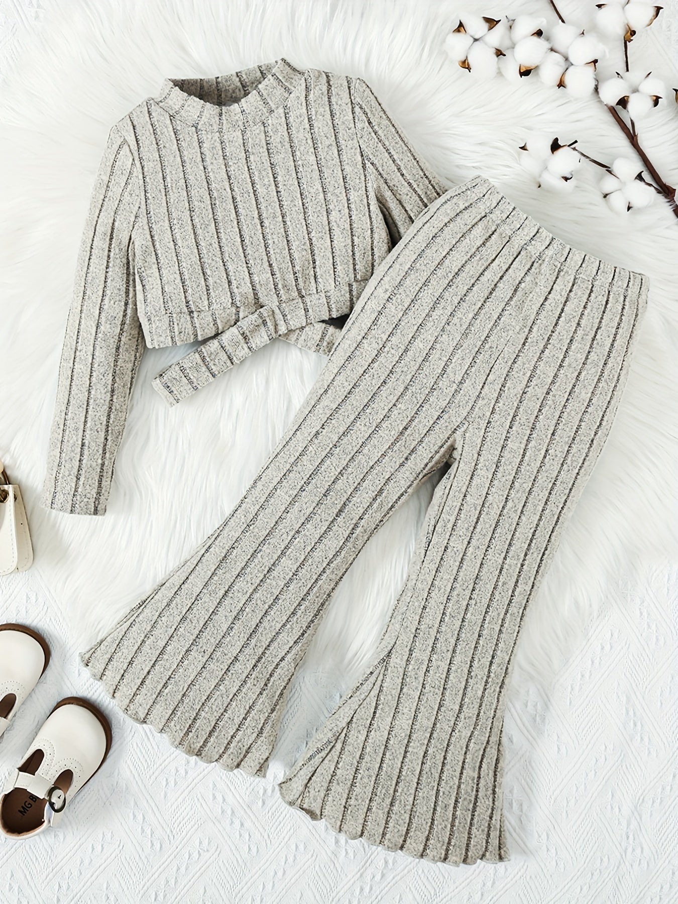 Toddler Girl's Ribbed Top & Flared Pants Set Casual Outfits
