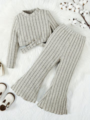 Toddler Girl's Ribbed Top & Flared Pants Set Casual Outfits