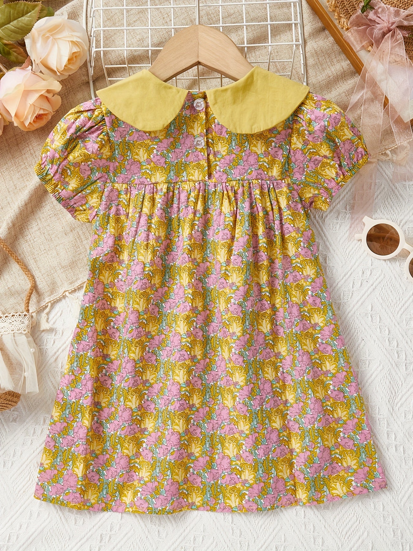 Girls Short Sleeve Floral Dress - Summer Casual Wear