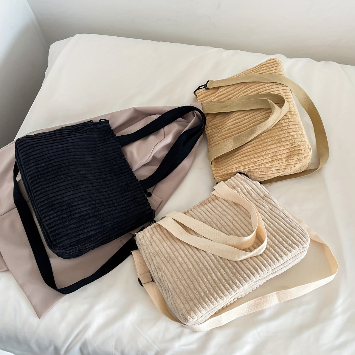 Large Capacity Corduroy Tote Bag Crossbody Handbag & Shoulder Purse