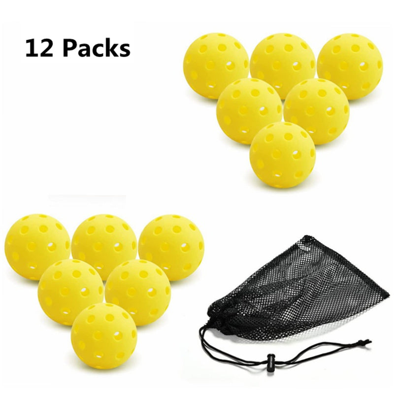 12 Pack Outdoor Pickleball Balls w/ Storage Net Bag, 40 Holes, Amateur to Compe