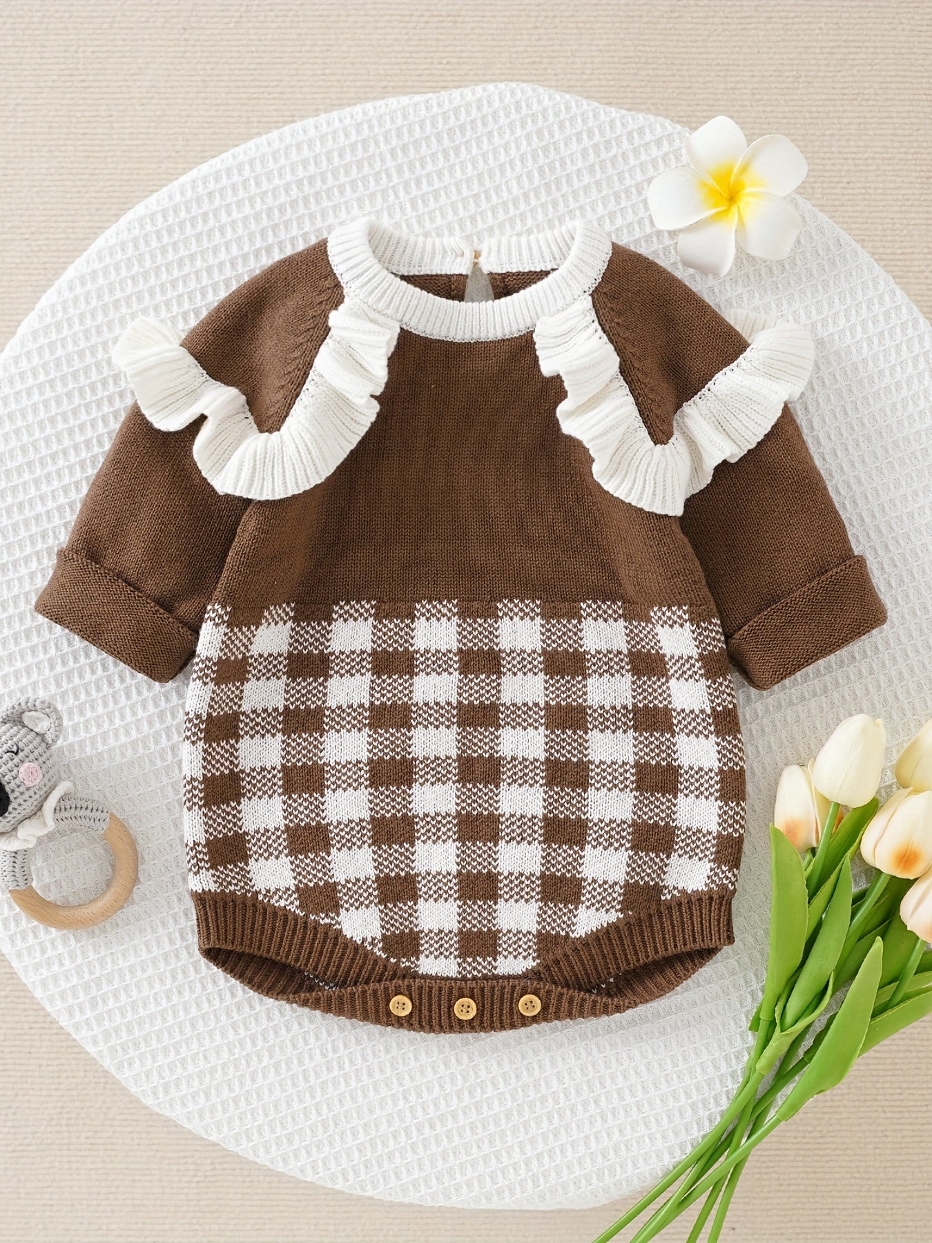 Checkerboard Baby Girls Ruffle Jumpsuit