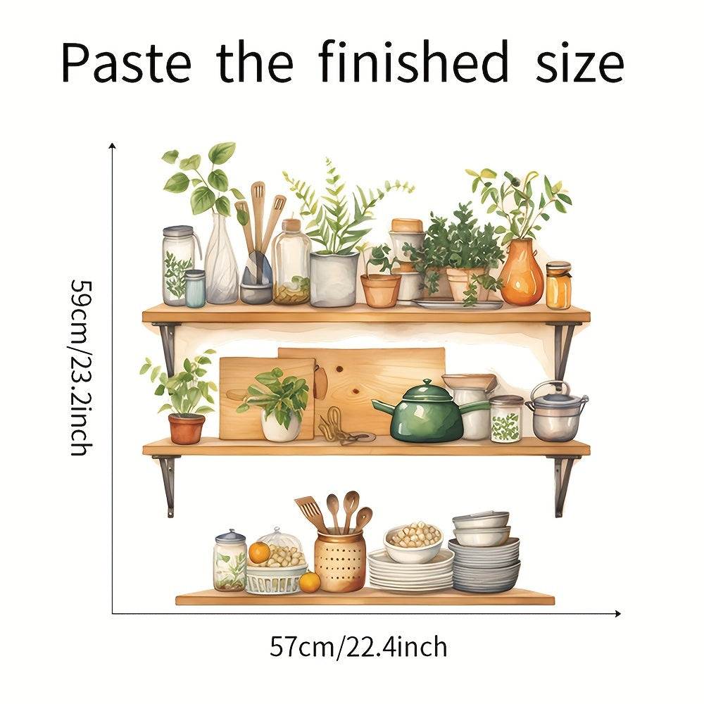 2pcs Greenery Utensil Shelf Wall Stickers for Kitchen