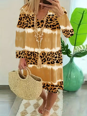 Tie Dye Leopard Short Sleeve V Neck Stretch Dress