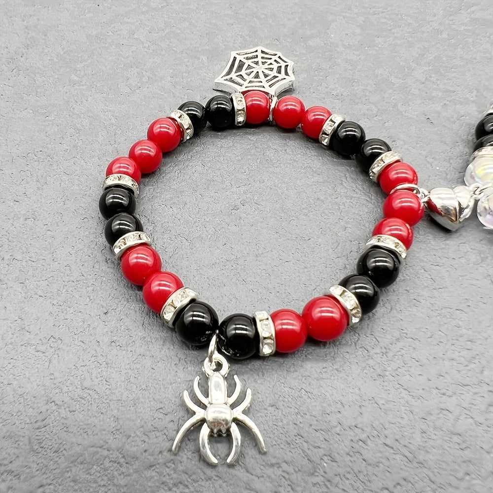 Halloween Magnetic Spider Web Pendant Bracelets Set