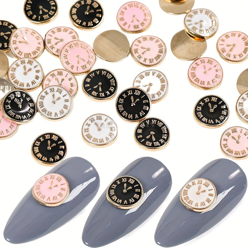 10pcs Alloy Clock Nail Art Charms Flat Back DIY Nail Salon Accessories