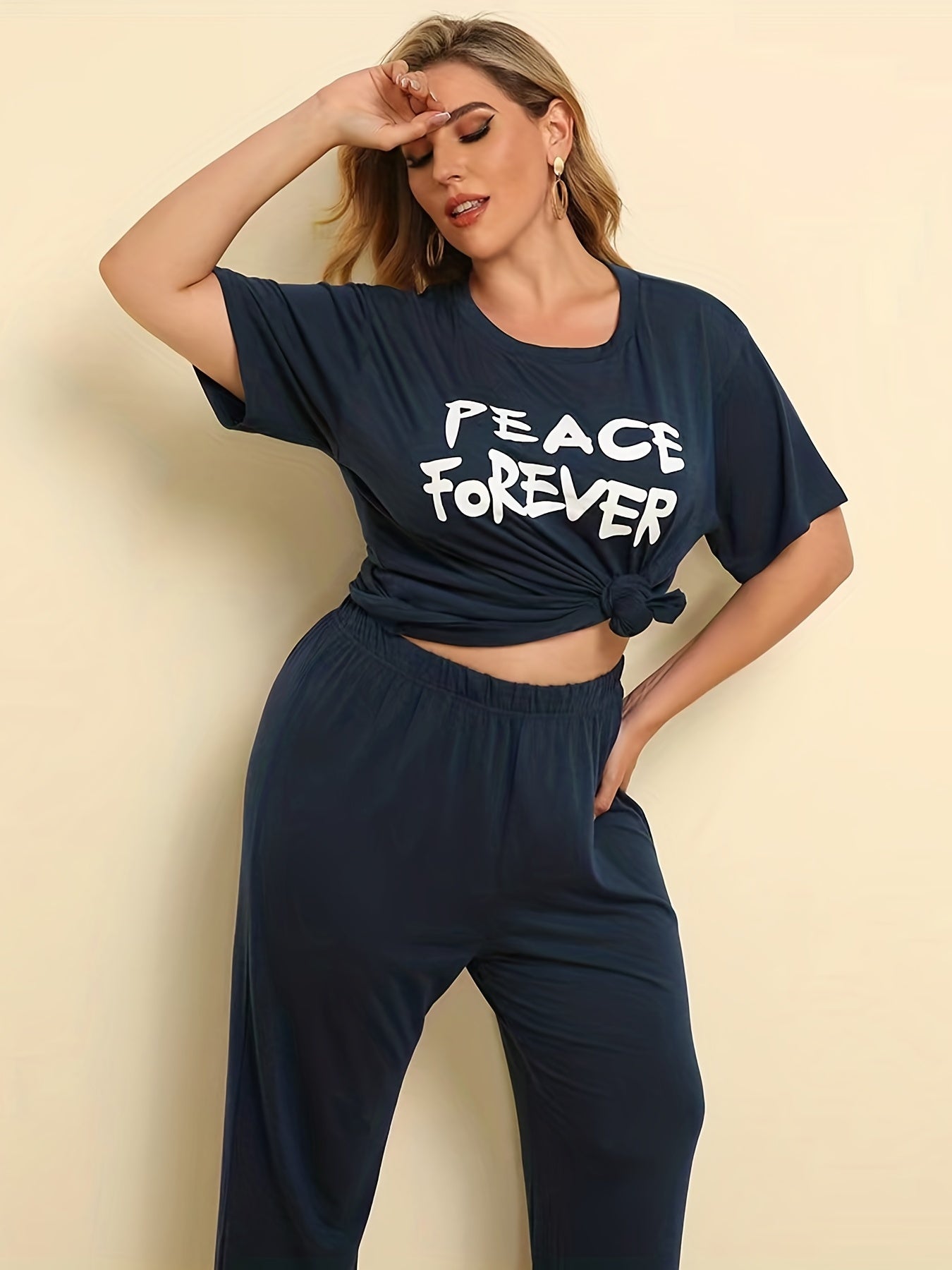 Letter Print Top & Pants Outfits Set