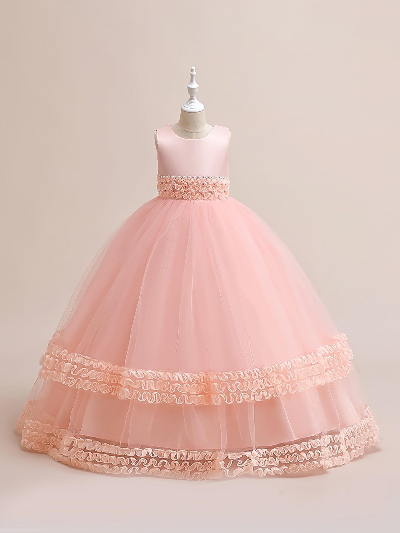 Girls Sleeveless Puffy Princess Dress Lace Trim Tulle Tutu Dress