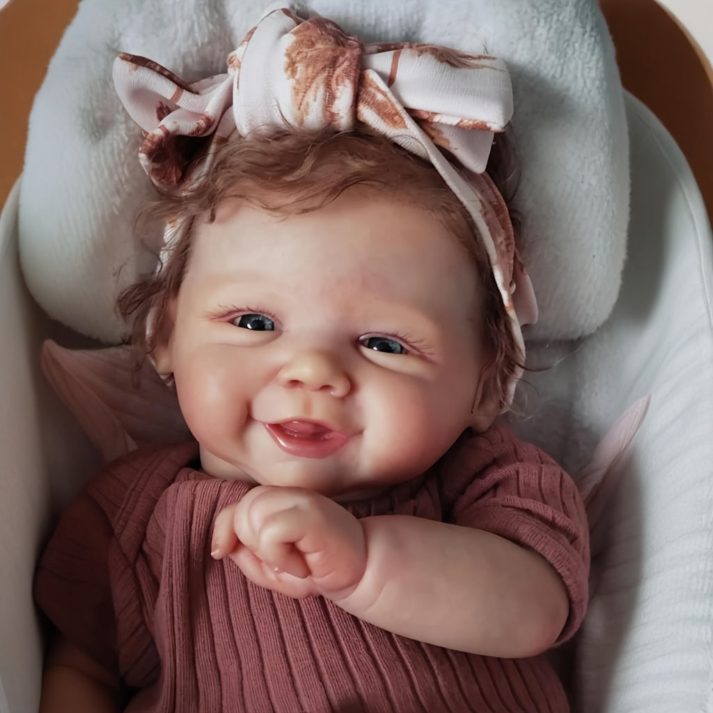 19in Realistic Vinyl Smiling Reborn Doll w/Fabric Body Hand Implanted Hair