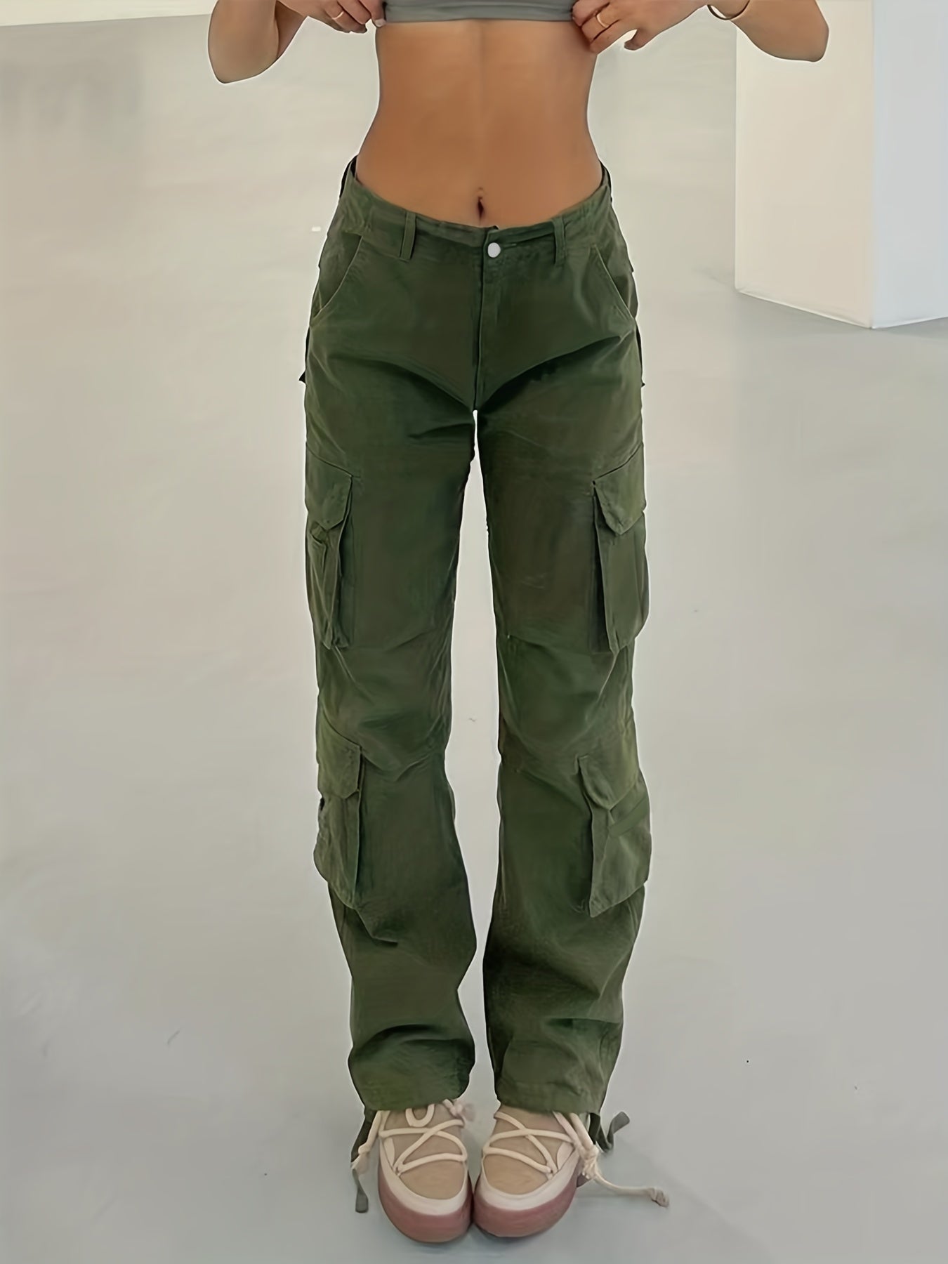 High Waist Wide Leg Baggy Y2K Cargo Pants Solid Casual Pants Women