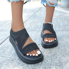Women's Platform Knit Sandals Slingback Shoes Open Toe Slip On