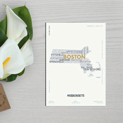Massachusetts State Letter Map Sticker Modern Typography Art