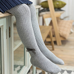 Girls Gray Mesh Bow Decor Knitted Tights