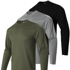 Men's Crew Collar Long Sleeve Stretch Tee for Fitness Activities
