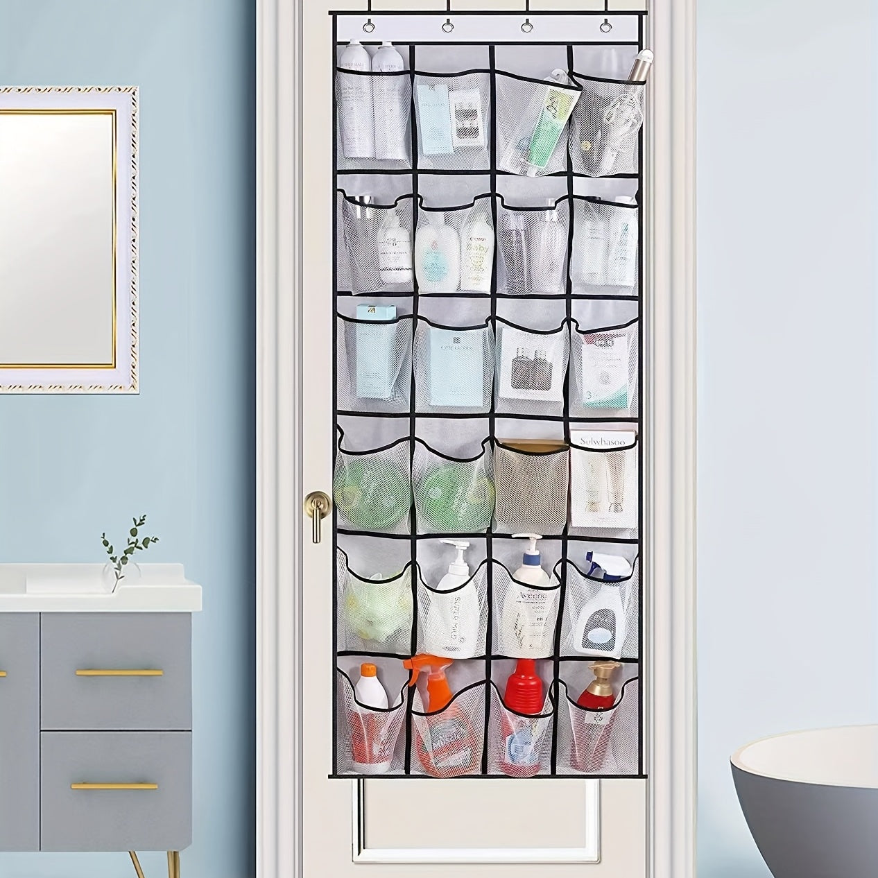 24 Grid Large Transparent Door Shoe Rack with Crystal Pocket, Wardrobe Hangers