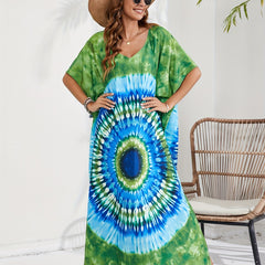 Spiral Tie Dye V Neck Maxi Cover Up